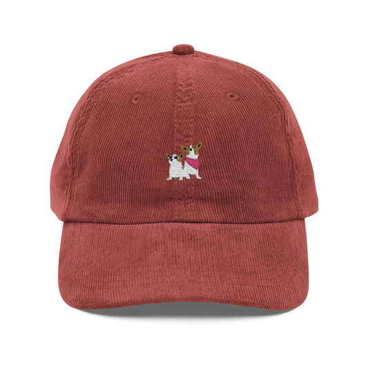 Embroidered Vintage Corduroy Cap - Corgi BFFs