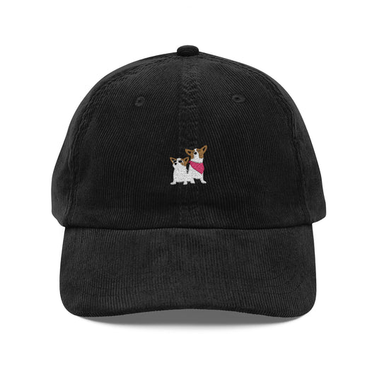 Embroidered Vintage Corduroy Cap - Corgi BFFs